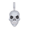 925 Sterling Silver Black & White Round Cut Moissanite Men's Laughing Skull Pendant Domed Charm | 2.32 Ct.