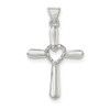 .925 Sterling Silver Polished & Textured Cross w/ Heart Pendant