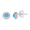 925 Sterling Silver Women's Polished Push Back Textured Halo Blue Enamel Dome Stud Earrings