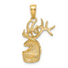 14K Yellow Gold Polished Solid and Textured Animal Theme Deer Head Charm