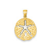 14K Yellow & White Gold Polished Textured Sand Dollar w/ Starfish Pendant