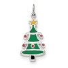 .925 Sterling Silver Flat Back Enameled Small Christmas Tree Pendant