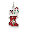 .925 Sterling Silver Polished Enameled Stuffed Christmas Stocking Pendant