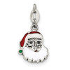 .925 Sterling Silver Polished Enameled Santa Claus Face Charm