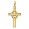 14K Yellow Gold Polished Diamond Cut Flat Claddagh Cross Religious Pendant