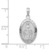14K White Gold Satin & Polished Blessed Mary Miraculous Medal Oval Pendant