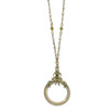 Green Crystal Magnifying Glass 30" Necklace Burnished Copper Tone 1928 Boutique