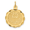 14k Yellow Gold Stamped Faceted Polished Satin 25th Anniversary Charm Pendant