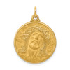 14K Yellow Gold Satin Diamond Cut Engraveable Face of Jesus Medal Round Pendant