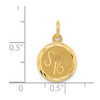 14k Yellow Gold Laser Etched Polished Solid Faceted Sweet Sixteen Disc Pendant