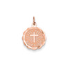 14K Rose Gold Polished Engraveable Small Latin Cross Baptism Round Charm