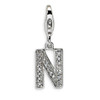 CZ Initial Letter N Charm .925 Sterling Silver Solid Clip On Amore La Vita
