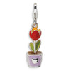 Potted Tulip Flower Charm Red Enameled .925 Sterling Silver Amore La Vita