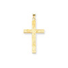 14K Yellow Gold Engraveable Floral Design Crucifix Cross Religious Charm Pendant