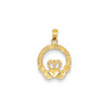 14K Yellow Gold Polished Diamond Cut Friendship, Love Loyalty Claddagh Pendant