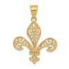14K Yellow Gold Polished Filigree Design Fleur De Lis Religious Pendant