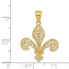 14K Yellow Gold Polished Filigree Design Fleur De Lis Religious Pendant