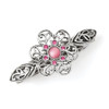Pink Cabochon & Crystal Flower Barrette Silver Tone Hair Clip 1928 Boutique