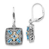 Blue Topaz & Diamond Dangle Earrings .925 Sterling Silver 0.05 Ct Shey Couture