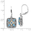 Blue Topaz & Diamond Dangle Earrings .925 Sterling Silver 0.05 Ct Shey Couture