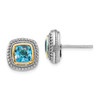 Blue Topaz Earrings .925 Sterling Silver 14K Gold Accent Push Back Shey Couture