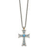 Blue Topaz Cross Charm 18" Necklace .925 Sterling Silver 14K Accent Shey Couture
