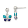 .925 Sterling Silver Enamel Butterfly Post Dangler Earrings 16mm x 10mm