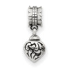 Heart Ash Dangle Bead .925 Sterling Silver Antique Finish Reflection Beads