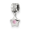 Pink CZ Star Dangle Bead .925 Sterling Silver Antique Finish Reflection Beads