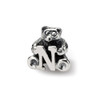 Letter N Teddy Bear Kids Bead .925 Sterling Silver Antiqued Reflection Beads