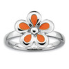 Sterling Silver Stackable Expressions Orange Enameled Flower Ring Sizes 5 to 10