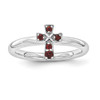 Sterling Silver Stackable Expressions Rhodiumed Garnet Cross Ring Sizes 5 to 10