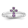 Sterling Silver Stackable Expressions Rhodiumed Amethyst Cross Ring Size 5 to 10