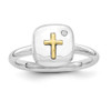 Sterling Silver & Gold Tone Cross Stackable Expression Diamond Ring Size 5 to 10