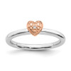 Sterling Silver Stackable Expression Rose Gold Plated Diamond Heart Ring Sz 5-10