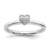 Sterling Silver Stackable Expressions Polished Diamond Heart Ring Sizes 5 to 10