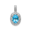 Sterling Silver Rhodiumed Diamond & Blue Topaz December Birthstone Oval Pendant