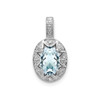 Sterling Silver Rhodiumed Diamond & Aquamarine March Birthstone Oval Pendant