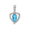 Sterling Silver Rhodiumed Diamond & Blue Topaz December Birthstone Heart Pendant