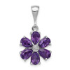 Sterling Silver Rhodium Plated Pear Purple Amethyst & Diamond Flower Pendant