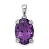 Sterling Silver Rhodium Plated Purple Amethyst & Diamond Fancy Oval Pendant