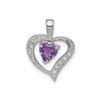 Sterling Silver Rhodium Plated Purple Amethyst & Diamond Double Heart Pendant