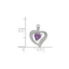 Sterling Silver Rhodium Plated Purple Amethyst & Diamond Double Heart Pendant