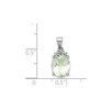 Sterling Silver Rhodium Plated Green Quartz & Diamond Oval Crown Pendant