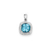 Sterling Silver Rhodium Plated Round Swiss Blue Topaz & Diamond Square Pendant