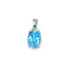 Sterling Silver Rhodium Plated Swiss Blue Topaz & Diamond Oval Drop Pendant