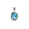 Sterling Silver Rhodium Plated Swiss Blue Topaz & Diamond Oval Halo Pendant