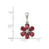 Sterling Silver Rhodium Plated Red Garnet & Diamond Pear Cut Flower Pendant