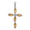 Sterling Silver Rhodium Plated Marquise Yellow Citrine & Diamond Cross Pendant