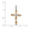 Sterling Silver Rhodium Plated Marquise Yellow Citrine & Diamond Cross Pendant